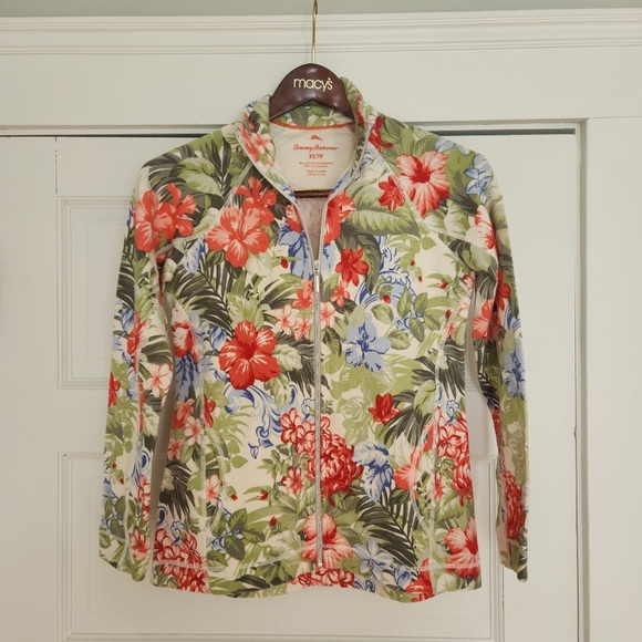 Tommy Bahama zip jacket sweater tropical hibiscus hawaii print pattern size XS - Picture 1 of 6